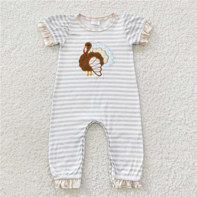 SR0407  Baby Girls Thanksgiving Turkey Short Sleeve Rompers