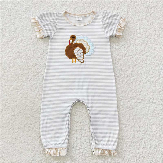 SR0407  Baby Girls Thanksgiving Turkey Short Sleeve Rompers