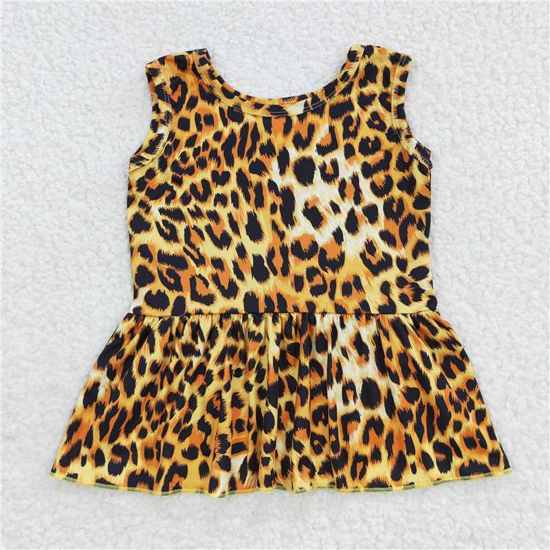 GT0205 Sleeveless leopard peplum baby girls shirt