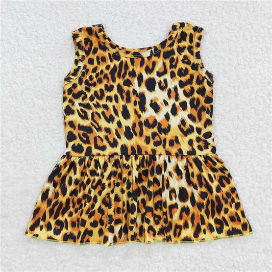 GT0205 Sleeveless leopard peplum baby girls shirt