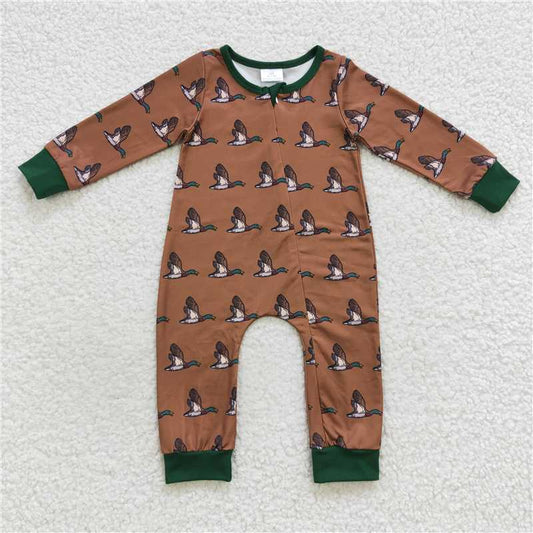RTS LR0524 Duck brown green zipper long sleeve jumpsuit