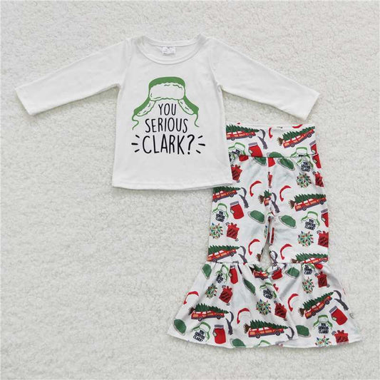 GLP0625 Girls Christmas hat CLARK long sleeve green trousers set