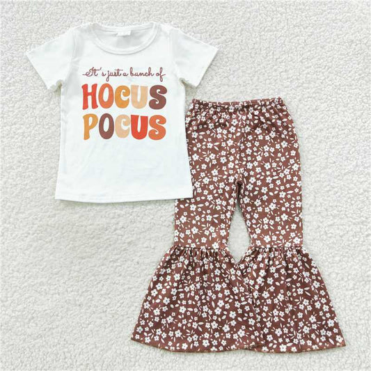GSPO0811 hocus pocus lettering white short-sleeved floral trousers suit