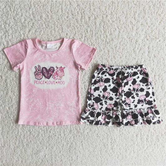 Pink cow pattern ruffles Shorts sets Regular