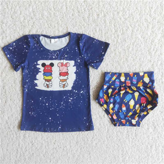 C14-25  Blue ice-cream soft bummie set
