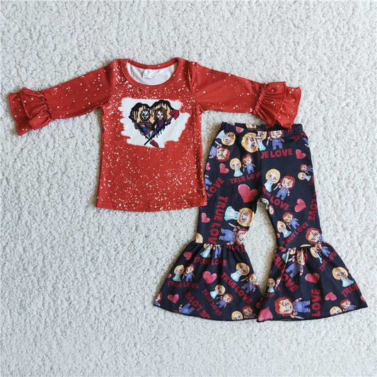 6 B7-40Bleached true love long sleeve bell bottom pants Halloween set