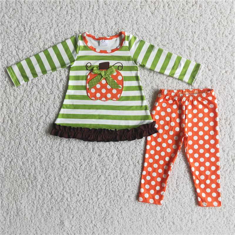 6 B4-3Pumpkin embroidery polka dots leggings girls outfits