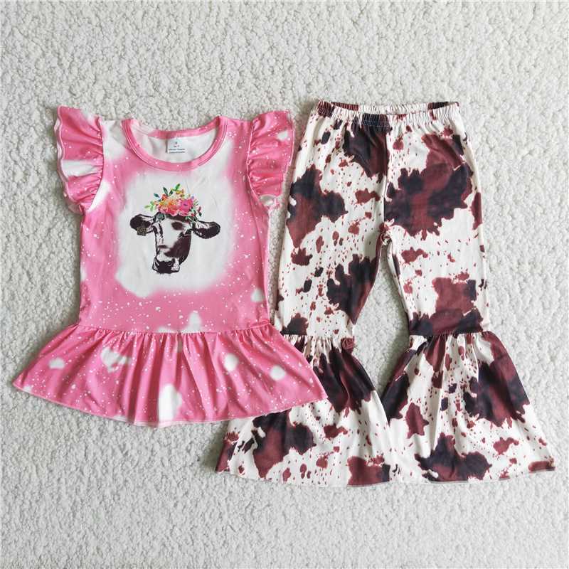 C8-13  Pink cow bell bottom pants sets