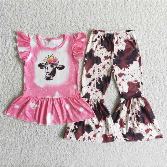 C8-13  Pink cow bell bottom pants sets