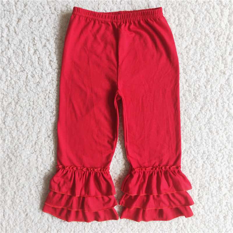 A14-23  Red cotton triple ruffle pants