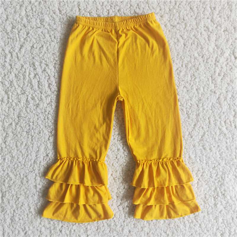 D10-19   Mustard cotton triple ruffle pants