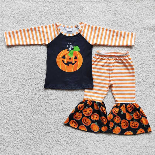 6 C6-23Pumpkin screen print long sleeve pants Halloween clothing set