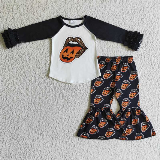 6 B1-4Tongue screen print bell pants singer Halloween clothing set