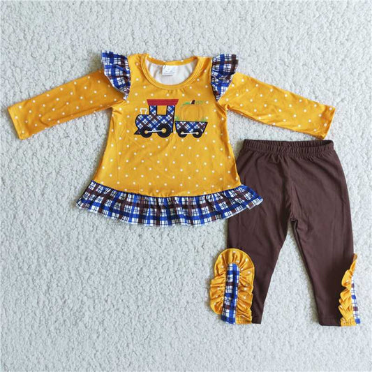 6 C8-20Pumpkin print shirt leggings girls fall outfits