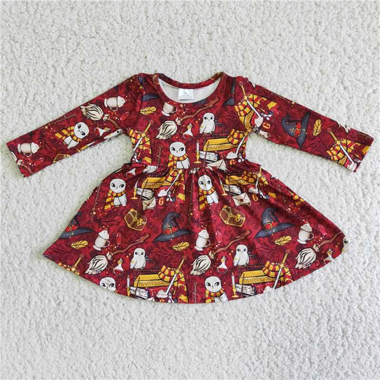 6 A6-4  Baby girls long sleeve cartoon magic twirl dresses