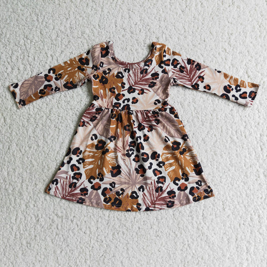 6 B7-3  Girls Leaf leopard dresses
