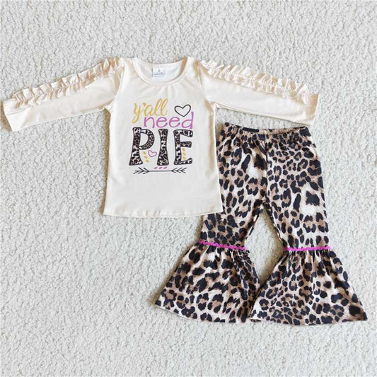 6 A23-20Y'all need pie ruffle sleeve shirt leopard pants girls boutique clothing