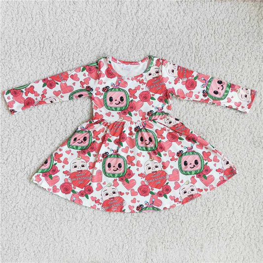 6 B12-30 Rose heart cocomelon long sleeve dress