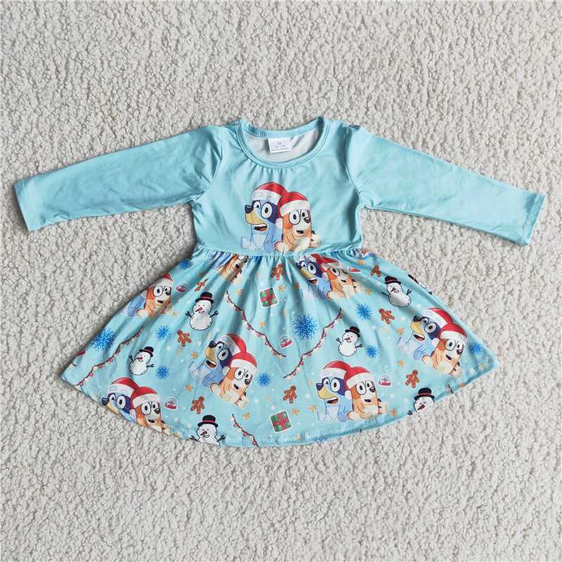 6 A20-27  Dog Christmas blue dresses