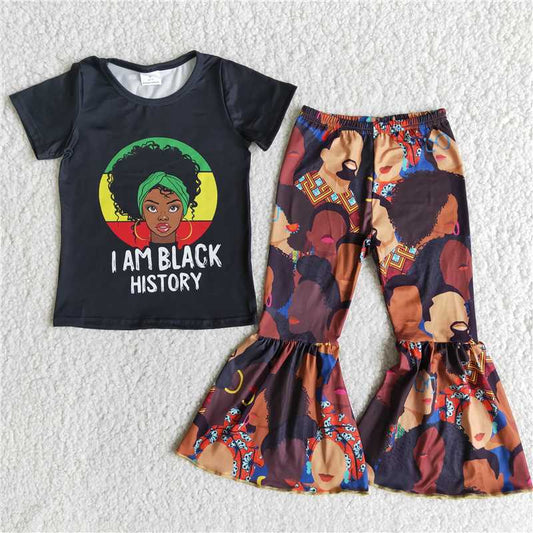 E11-27 I am black history baby girls bell bottom pants sets