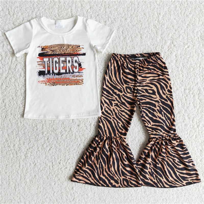 B1-5  Baby girls western tiger bell pants clothing sets