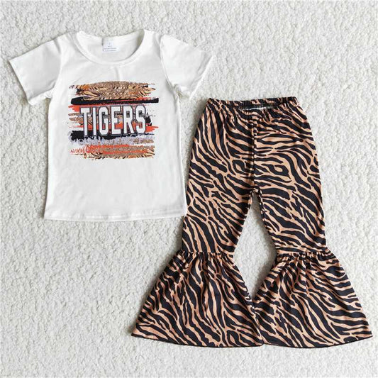B1-5  Baby girls western tiger bell pants clothing sets