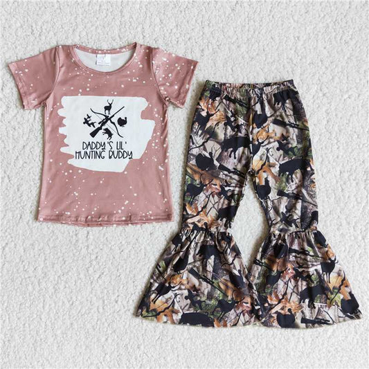 B1-26 Daddy's lil hunting buddy camo deer bell bottom pants girls clothing set