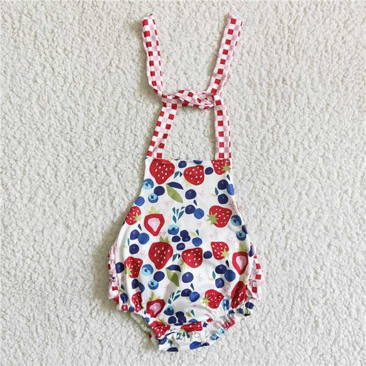 A15-3  Baby girls summer strawberry halter bubble rompers