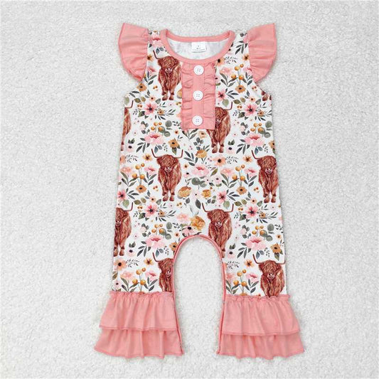 USA Shop (in stock) SR0010  Baby Girls Summer Rompers Baby girls western highland cow print romper