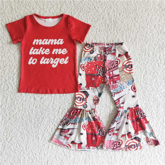 GSPO0006 mama take me to taiget red short-sleeved flared pants suit