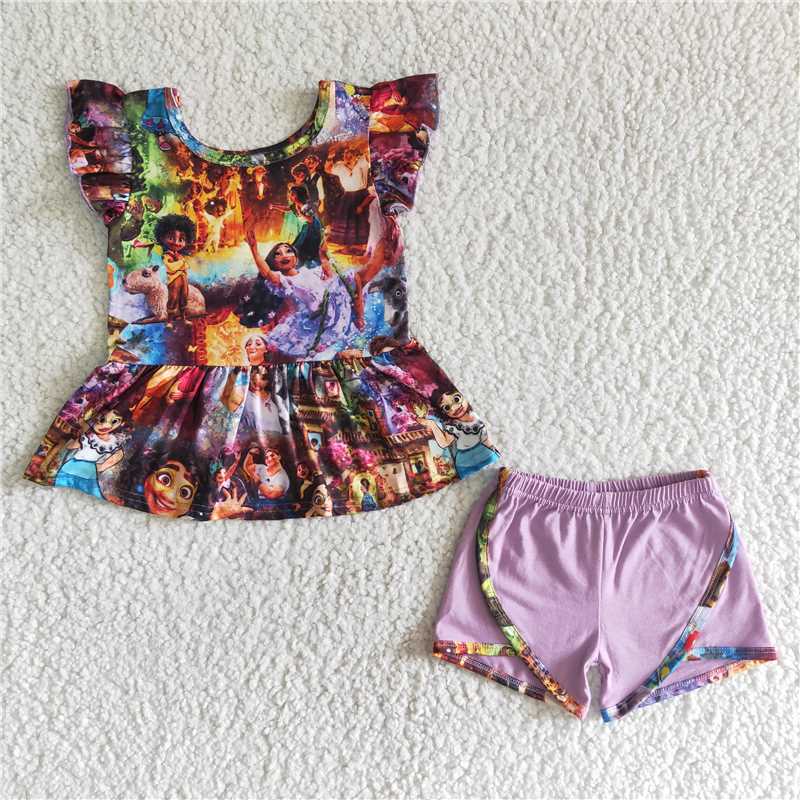 GSSO0016 Encanto short-sleeved light purple shorts set