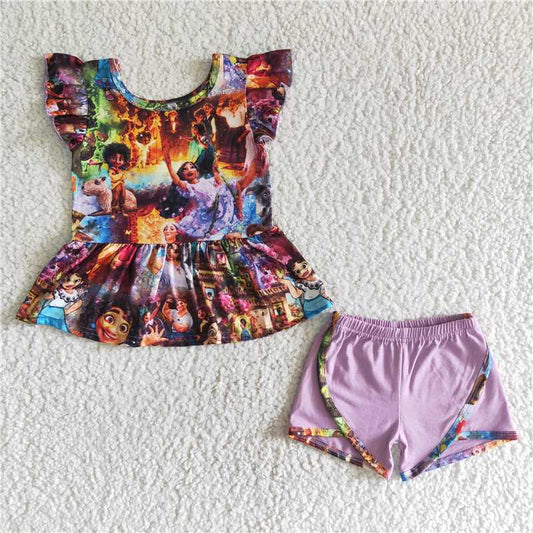GSSO0016 Encanto short-sleeved light purple shorts set