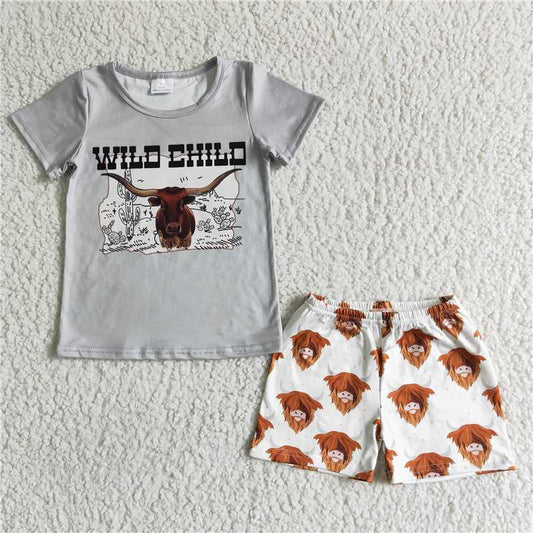 BSSO0004 Baby Boys summer wild child heifer western shorts sets