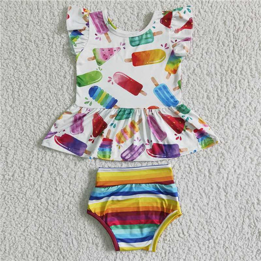 GBO0013  Baby girls summer popsicle tunic bummie sets