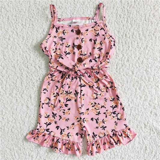 SR0003  Baby girls pink floral summer strap Jumpsuits