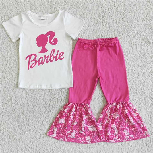 GSPO0055 Barlie rose red girl's short-sleeved trousers suit