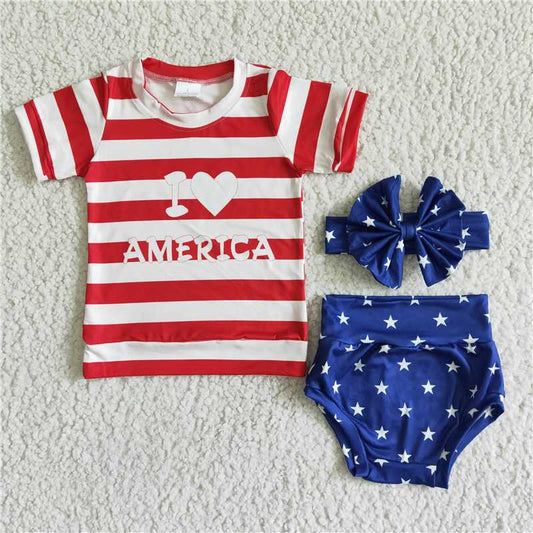GBO0018  Baby girls 4th of july summer bummie sets(can choose headband here)