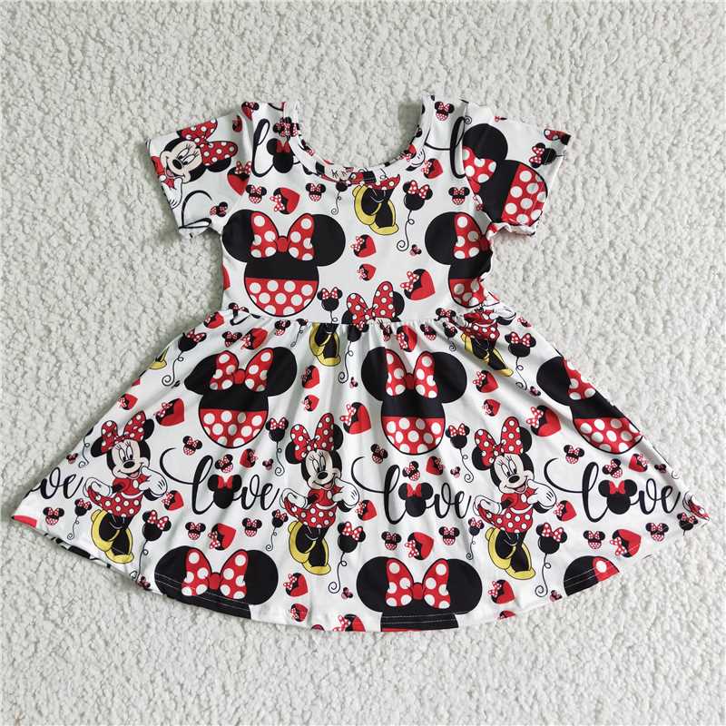 GSD0044 Girls' white Mickey red and white dots short-sleeved skirt