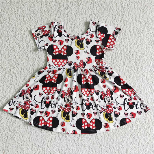 GSD0044 Girls' white Mickey red and white dots short-sleeved skirt