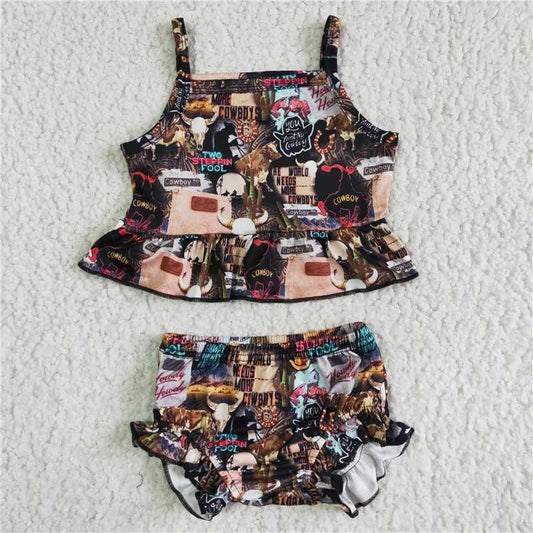 GBO0008  Baby girls western ruffle bummie summer sets