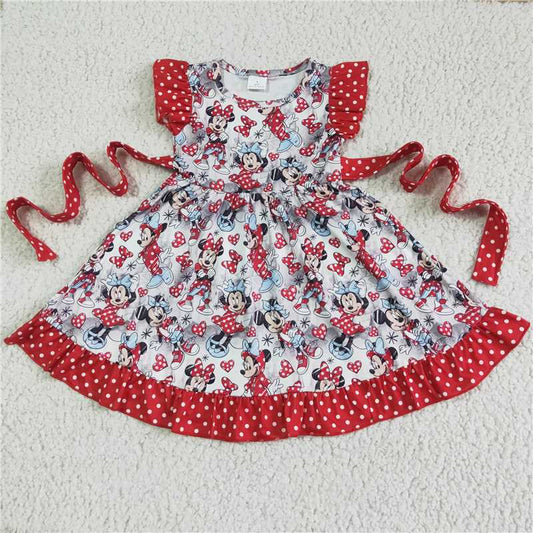 GSD0043 Girls' flying sleeves red and white dot Mickey lace skirt