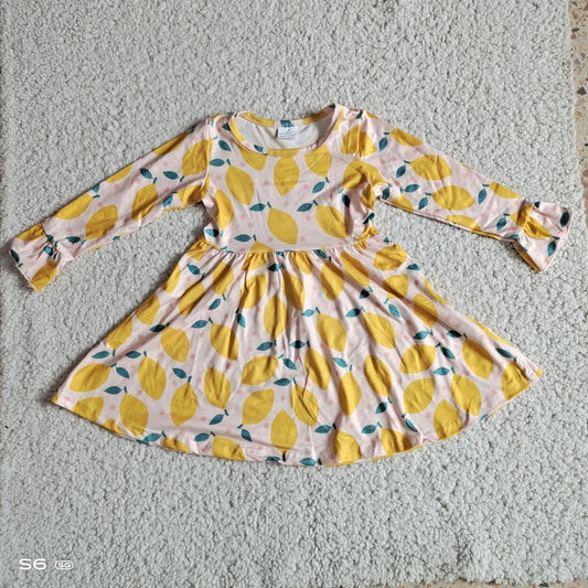 9.24 RTS NO MOQ（In stock）G3-12-4*.‘\\’ Baby Girls Winter Dress Lemon peel pink long-sleeved dress