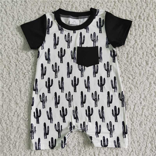 SR0017   Baby Boys Girls Black Cactus Rompers Shirts Sibling Designs Clothing