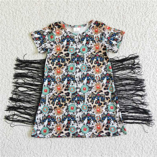 GSD0058 Short sleeve turquoise thunderbird tassels girls western dresses