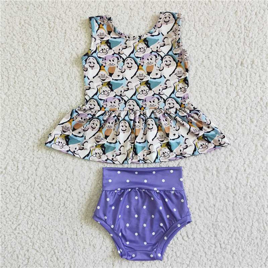 GBO0037  Baby girls cartoon dots bummie summer sets