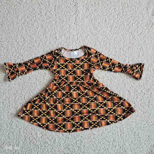 9.26 RTS NO MOQ（In stock）G2-24-2*] Baby Girls Winter Dress Yellow and black diamond plaid long-sleeved skirt