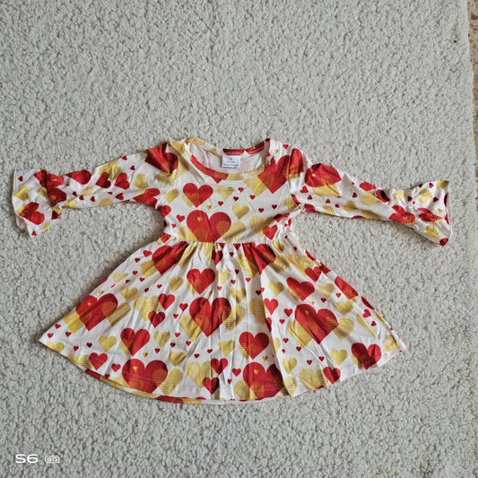 9.29 RTS NO MOQ（In stock）G2-24-2*[. Baby Girls Winter Dress Red and yellow heart long-sleeved dress