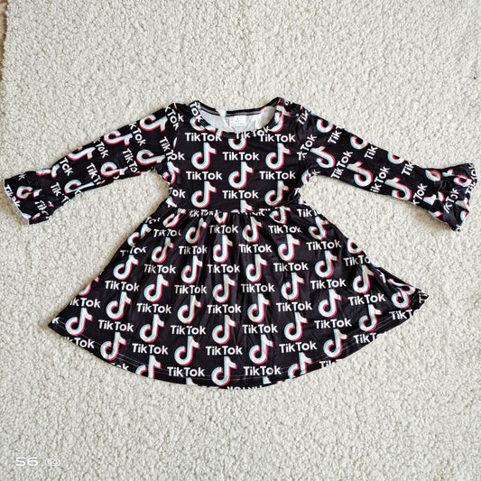 10.10 RTS NO MOQ（In stock）G2-24-6**; Baby Girls Winter Dress Douyin black long-sleeved dress