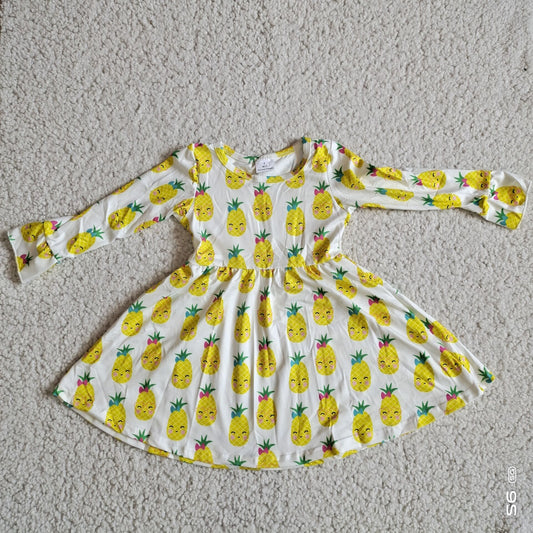 10.10 RTS NO MOQ（In stock）G2-24-6.,. Baby Girls Winter Dress Pineapple White Long Sleeve Dress