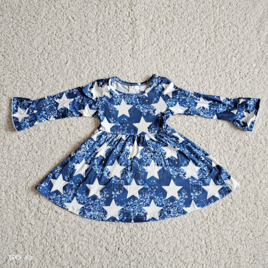 9.26 RTS NO MOQ（In stock）G2-24-6.,' Baby Girls Winter Dress Star Blue Sequined Long Sleeve Dress